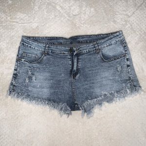 Frayed Hem Acid Wash Jean Shorts Size 2XL